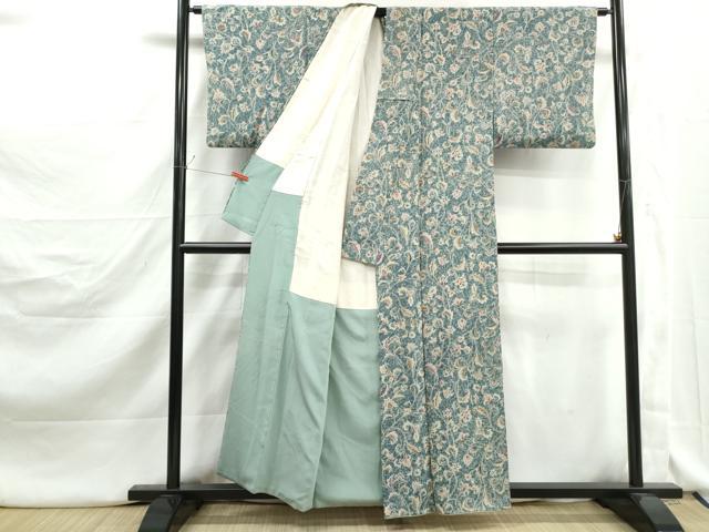 平和屋着物■上質な小紋 紬地 更紗花文 正絹 逸品 DABJ5166qa