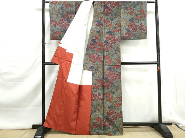 平和屋着物■本場染大島紬 7マルキ 風景花文 楓 牡丹 正絹 逸品 DABJ5177qa