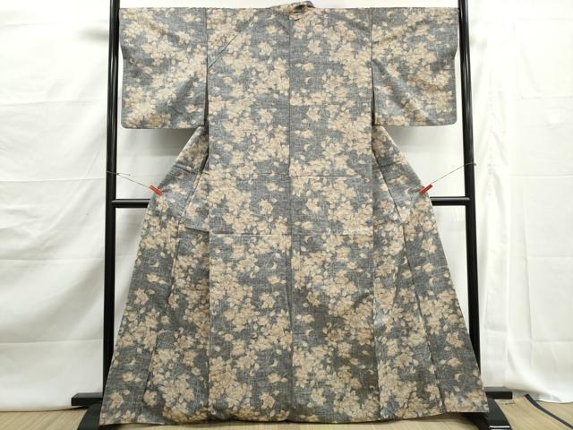 平和屋着物■上質な紬 草花文 正絹 逸品 DABJ5184qa
