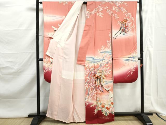 平和屋着物■豪華振袖 飛鶴御所車花文 暈し染め 金彩 正絹 逸品 DABJ5188qa