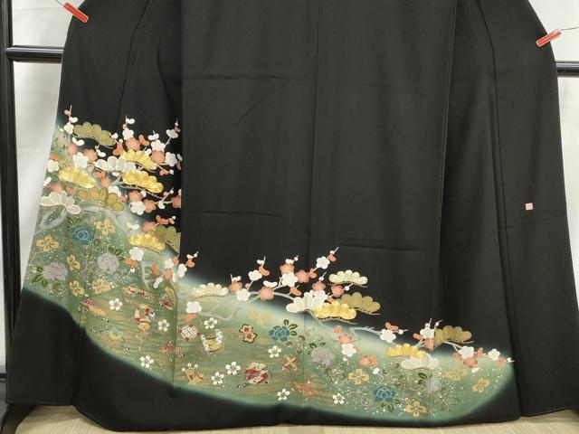 平和屋着物■豪華黒留袖 作家物 駒刺繍 宝尽くし花松文 暈し染め 金彩 正絹 逸品 DABJ5190qa