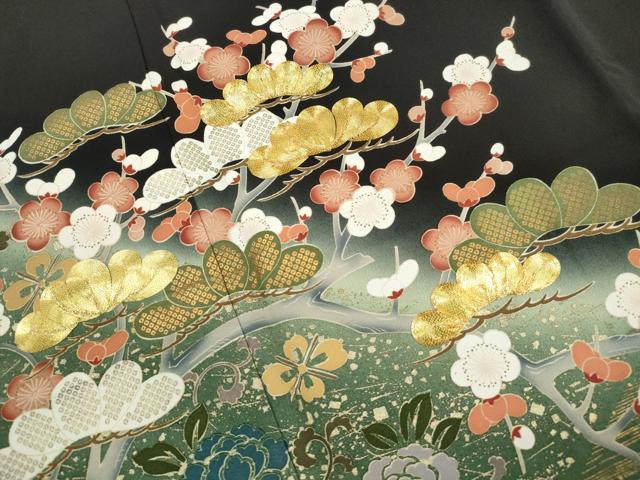 平和屋着物■豪華黒留袖 作家物 駒刺繍 宝尽くし花松文 暈し染め 金彩 正絹 逸品 DABJ5190qa
