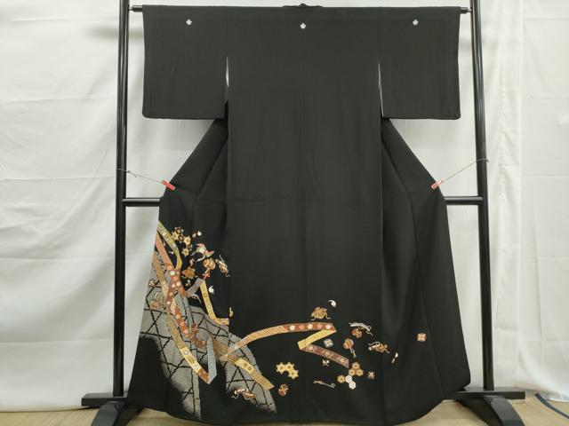 平和屋着物■豪華黒留袖 駒刺繍 宝尽くし飛鶴花文 金彩 正絹 逸品 DABJ5193qa