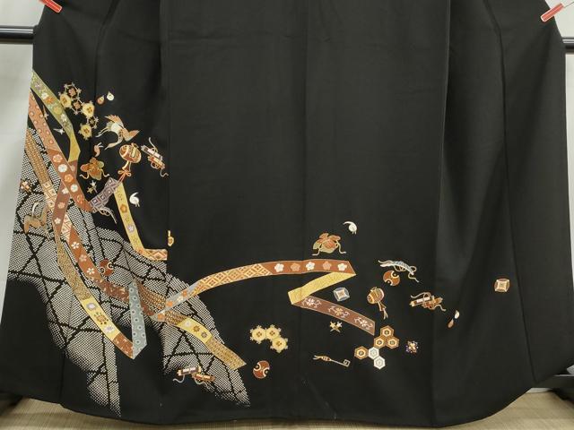 平和屋着物■豪華黒留袖 駒刺繍 宝尽くし飛鶴花文 金彩 正絹 逸品 DABJ5193qa