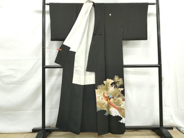 平和屋着物■豪華黒留袖 駒刺繍 尾長鳥花松文 金彩 正絹 逸品 DABJ5194qa
