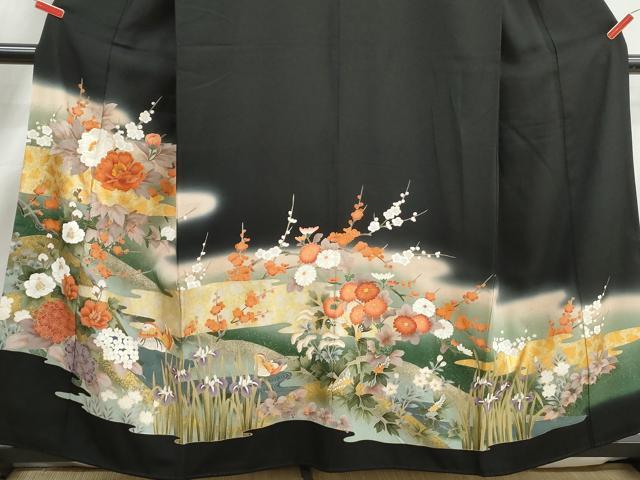 平和屋着物■豪華黒留袖 刺繍 流水鴛鴦花文 暈し染め 金彩 正絹 逸品 DABJ5222qa