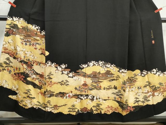 平和屋着物■豪華黒留袖 作家物 駒刺繍 日吉大社之図 金彩 正絹 逸品 DABJ5223qa