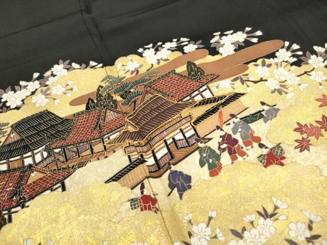 平和屋着物■豪華黒留袖 作家物 駒刺繍 日吉大社之図 金彩 正絹 逸品 DABJ5223qa