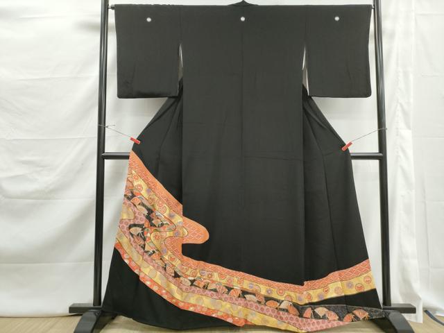 平和屋着物■豪華黒留袖 駒刺繍 扇面吉祥花文 金銀彩 正絹 逸品 DABJ5242qa