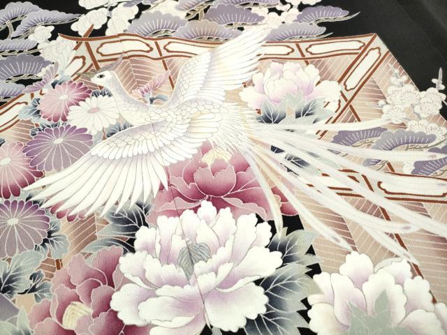 平和屋着物■豪華黒留袖 刺繍 屏風花鳥文 鳳凰 牡丹 金糸 正絹 逸品 DABJ5250qa