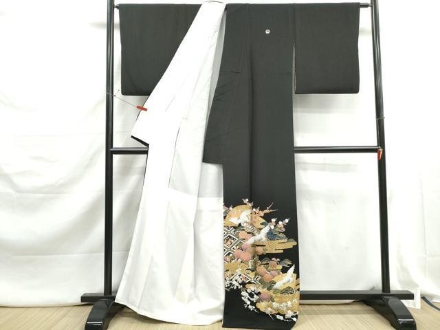 平和屋着物■豪華黒留袖 地紙飛鶴花文 金彩 正絹 逸品 DABJ5260qa