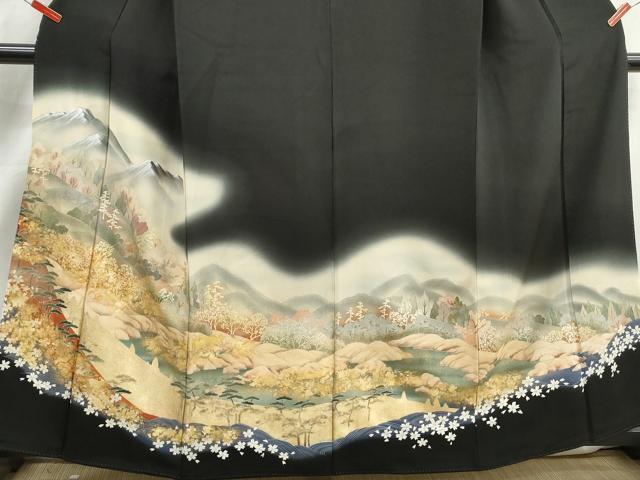 平和屋着物■豪華黒留袖 風景樹林文 暈し染め 金銀彩 正絹 逸品 DABJ5276qa