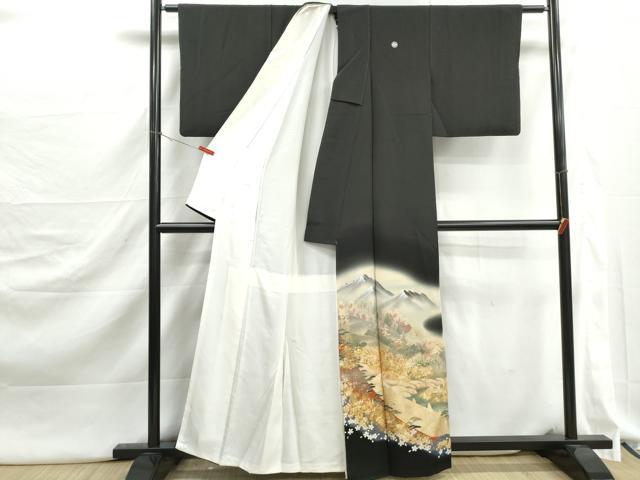 平和屋着物■豪華黒留袖 風景樹林文 暈し染め 金銀彩 正絹 逸品 DABJ5276qa