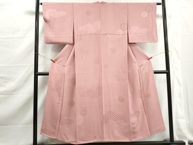 平和屋着物■上質な色無地 雲取り花地紋 一斤染色 正絹 逸品 DABJ5317qa