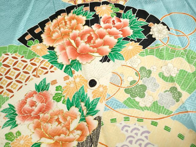 平和屋着物■訪問着 駒刺繍 檜扇花文 牡丹 金彩 正絹 逸品 DABJ5323qa