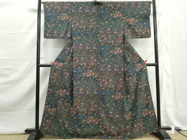 平和屋着物■上質な小紋 飛鶴花文 松竹梅 正絹 逸品 DABJ5324qa