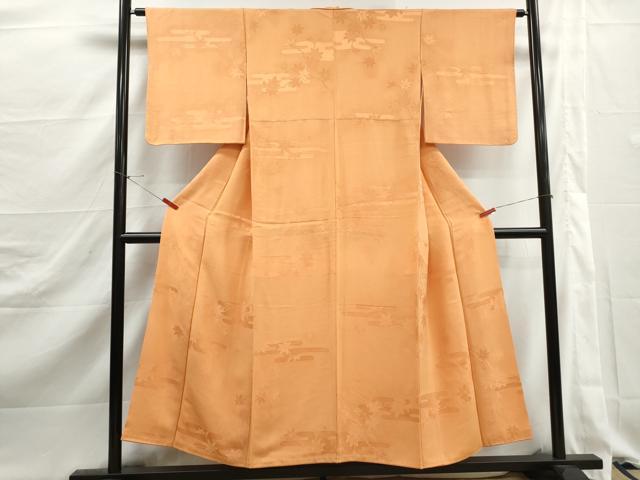 平和屋着物■上質な色無地 エ霞楓地紋 赤朽葉色 正絹 逸品 DABJ5348qa