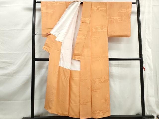 平和屋着物■上質な色無地 エ霞楓地紋 赤朽葉色 正絹 逸品 DABJ5348qa