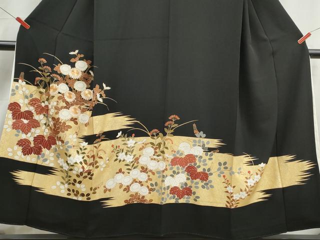 平和屋着物■豪華黒留袖 駒刺繍 草花文 金彩 正絹 逸品 DABJ5380qa