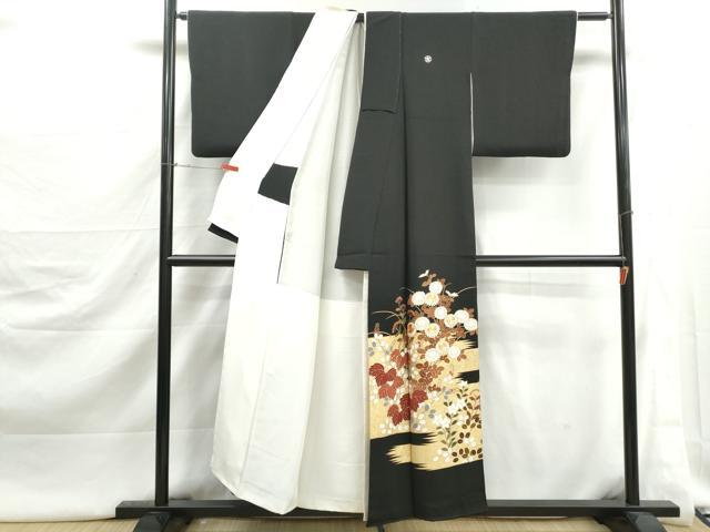 平和屋着物■豪華黒留袖 駒刺繍 草花文 金彩 正絹 逸品 DABJ5380qa