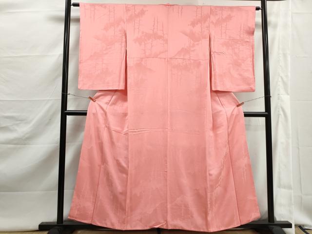 平和屋着物■上質な色無地 風景樹林地紋 甚三紅色 正絹 逸品 DABJ5397qa