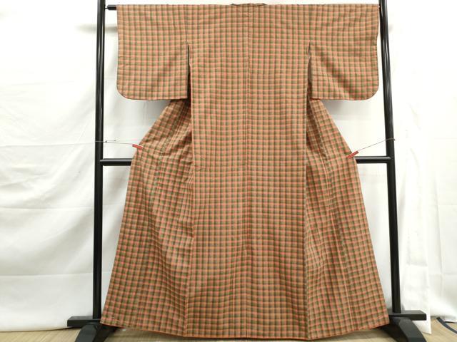 平和屋着物■上質な紬 格子文 正絹 逸品 DABJ5400qa