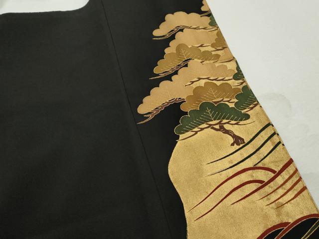 平和屋着物■豪華黒留袖 駒刺繍 群鶴浜松文 金彩 正絹 逸品 DABJ5402qa