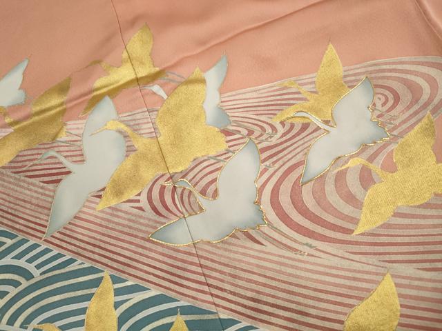 平和屋着物■豪華色留袖 駒刺繍 流水群鶴文 金銀彩 正絹 逸品 DABJ5409qa