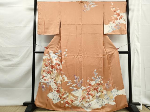 平和屋着物■訪問着 風景枝花文 松竹梅 金彩 正絹 逸品 DABJ5414qa