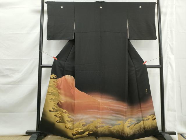 平和屋着物■染色作家 青木龍雲 黒留袖 立波風景文 暈し染め 金彩 正絹 逸品 DABJ5429qa