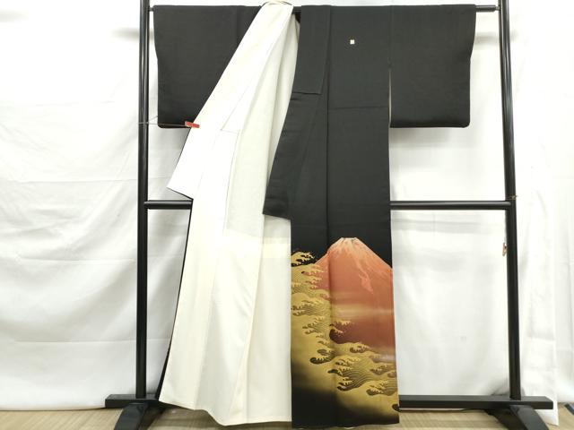 平和屋着物■染色作家 青木龍雲 黒留袖 立波風景文 暈し染め 金彩 正絹 逸品 DABJ5429qa