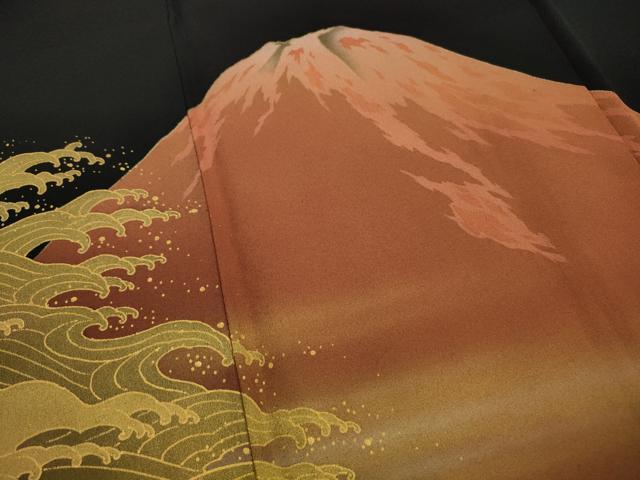 平和屋着物■染色作家 青木龍雲 黒留袖 立波風景文 暈し染め 金彩 正絹 逸品 DABJ5429qa