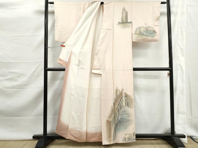 平和屋着物■訪問着 手描き 風景文 暈し染め 正絹 逸品 DABJ5469qa