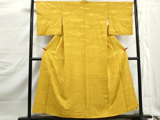 平和屋着物■上質な色無地 雲地紋 山吹色 正絹 逸品 DABJ5471qa