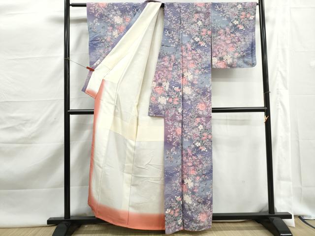 平和屋着物■上質な小紋 地紙草花文 牡丹 暈し染め 鬼しぼ縮緬 正絹 逸品 DABJ5473qa