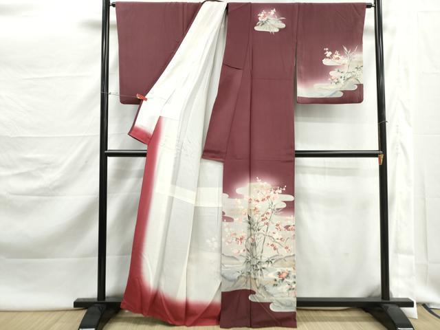 平和屋着物■訪問着 流水花鳥文 枝梅 暈し染め 金彩 正絹 逸品 DABJ5480qa