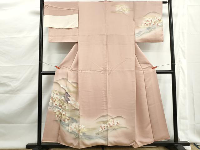 平和屋着物■訪問着 風景枝桜文 暈し染め 金彩 反端付き 正絹 逸品 DABJ5518qa
