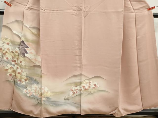 平和屋着物■訪問着 風景枝桜文 暈し染め 金彩 反端付き 正絹 逸品 DABJ5518qa