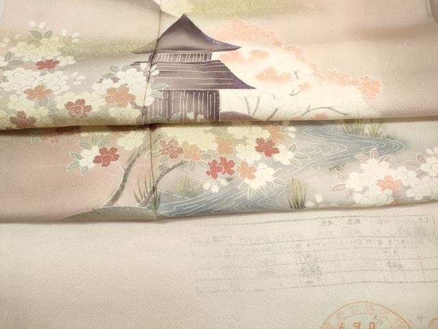 平和屋着物■訪問着 風景枝桜文 暈し染め 金彩 反端付き 正絹 逸品 DABJ5518qa