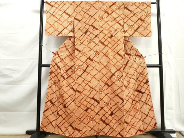 平和屋着物■上質な小紋 総絞り 格子花文 やまと誂製 正絹 逸品 DABJ5520qa