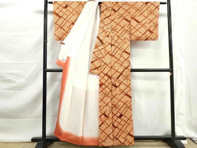 平和屋着物■上質な小紋 総絞り 格子花文 やまと誂製 正絹 逸品 DABJ5520qa