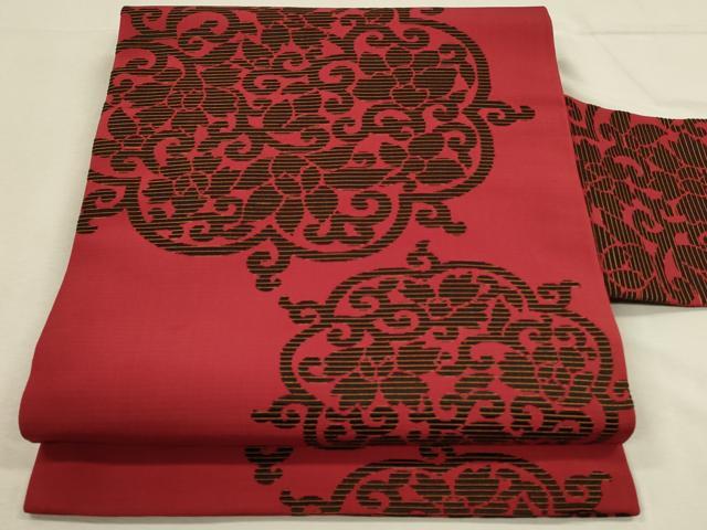 平和屋着物◎全通柄九寸名古屋帯 更紗花唐草文 金糸 正絹 逸品 DABJ5522qp