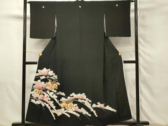 平和屋着物■豪華黒留袖 駒刺繍 桐 菊芝文 銀彩 正絹 逸品 DABJ5543qp