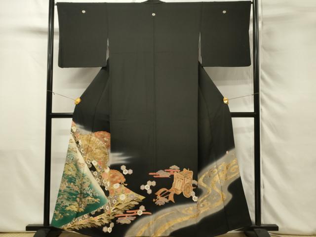 平和屋着物■豪華黒留袖 作家物 御所車吉祥花文 鳳凰 暈し染め 金彩 正絹 逸品 DABJ5544qp