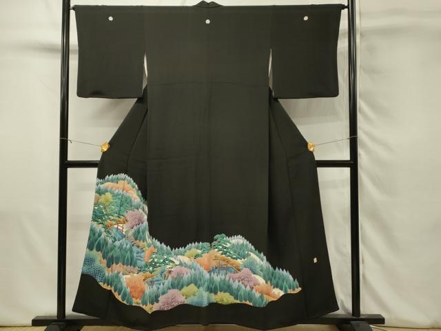 平和屋着物■豪華黒留袖 作家物 重ね山渡橋花松文 正絹 逸品 DABJ5550qp