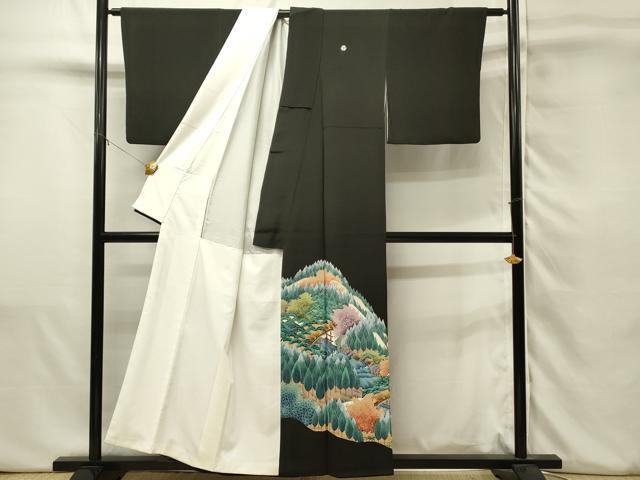 平和屋着物■豪華黒留袖 作家物 重ね山渡橋花松文 正絹 逸品 DABJ5550qp