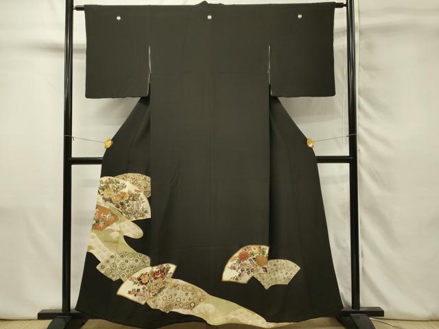 平和屋着物■豪華黒留袖 駒刺繍 地紙吉祥花文 牡丹 金彩 三越扱い 正絹 逸品 DABJ5552qp