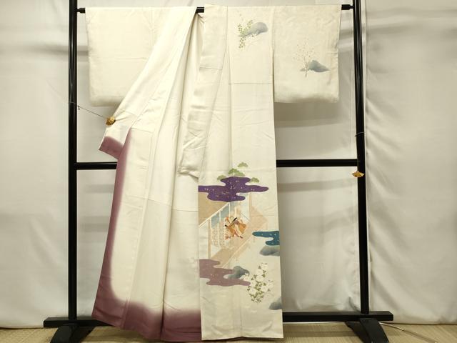 平和屋着物■訪問着 刺繍 エ霞人物花文 暈し染め 金彩 正絹 逸品 DABJ5560qp