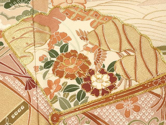 平和屋着物■豪華色留袖 駒刺繍 舞扇花文 金彩 正絹 逸品 DABJ5562qp