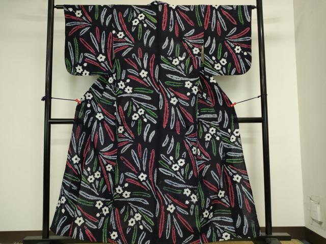平和屋着物∴夏物 浴衣 有松鳴海絞り 草花文 綿 逸品 DABJ5570qp
